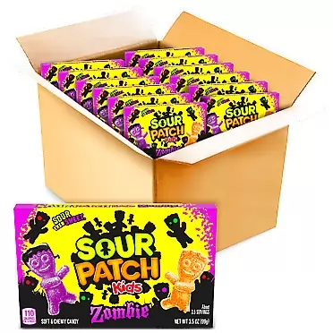 SOUR PATCH KIDS Zombie Orange & Purple Soft & Chewy Halloween Candy, 12 - 3.5 oz Trick or Treat Boxes