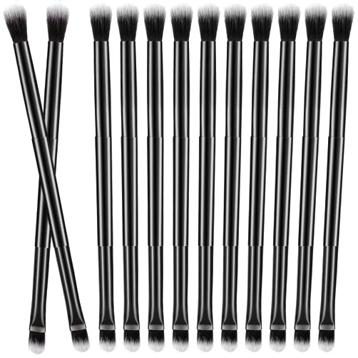 Perthlin 12 Pcs Eyeshadow Smudge Brush 2 in 1 Eyeshadow Brush Double Ended Concealer Brush Under Eye Small Soft Firm Pointed Foundation Makeup Applicator for Blending Eye Shadow Liner (Black)