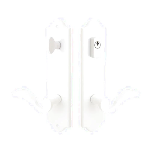 FPL Royal Zinc Die-Cast Lever Set and Back Plates with Deadbolt for Entry Doors in White, 2-3/8” Backset, Right Hand