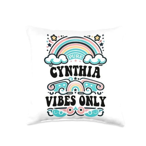 Retro Gift For Women Gift For CYNTHIA Vibes Only Cute Retro Girls Cynthia Name Throw Pillow, 16x16, Multicolor