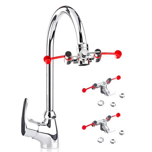 Skywin Eye Wash Kit - 2 Pack Faucet Mounted Emergency Eye Wash Station Sink Attachment -1x Continuous Flow Eyewash Station,3X Common Sink Adapter,2X Inspection Tag,1x Emergency Eye Wash Station Sign