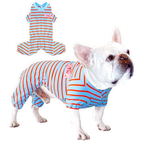 TONY HOBY Dog Shirt, 4 Legged Dog Jumpsuit, Dog with Baseball Uniform Collar, Pet Clothes for Small Medium Dog (Light Blue&Orange, L)