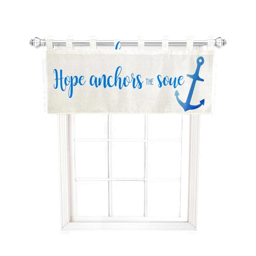 ZOE GARDEN Retro Blue Anchor Tab Top Valances for Windows, Short Window Treatment Vanlance Curtains & Drapes for Kitchen Living Room Bathroom Bedroom Cafe Farmhouse Rustic Burlap Ocean Beige 60'' x 18''