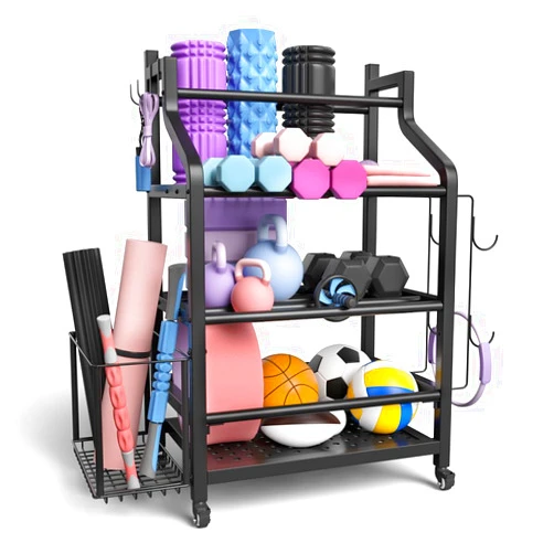 Syzythoy Weight Rack For Dumbbells,Weight Holder Rack For Dumbbells,Yoga Mat, Kettlebells, Dumbbell Rack 4 Tier Heavy Duty Workout Gym Equipment Storage Organizer With Wheels And Hooks
