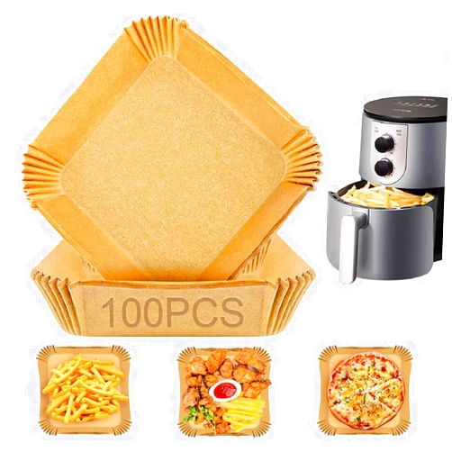 NBDN Air Fryer Disposable Paper Liner, 100PCS Non-stick Disposable Liners, Baking Paper for Air Fryer Oil-proof, Water-proof, Food Grade Parchment for Baking Roasting Microwave (100Pcs-7.9 inch)