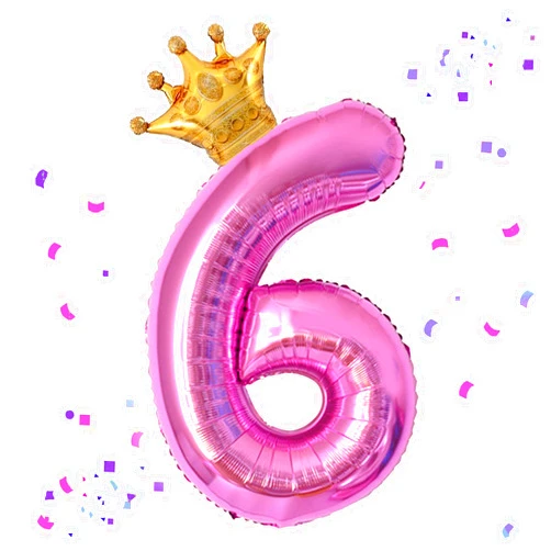 HIBILDER 40 Inch Hot Pink Number 6 & Mini Crown Balloon for Birthday Party Decorations, 6th Birthday Party Decorations, Baby Shower Anniversary Balloons Decorations Supplies