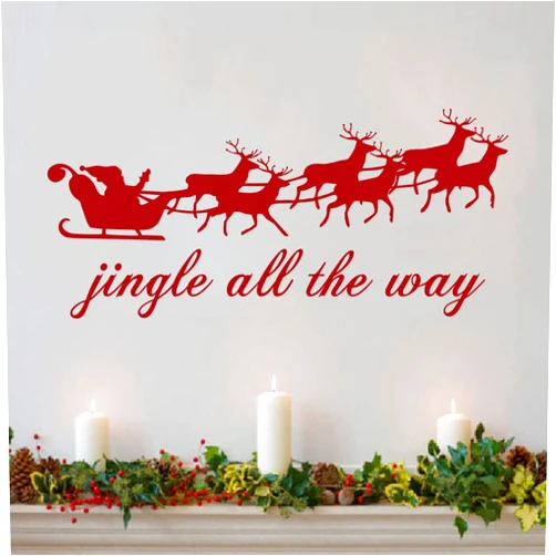 MoharWall Christmas Wall Decor Window Cling Decals Santa Claus Elk Stickers Painting Living Room Cute Winter Vinyl Art Quotes Decoration Jingle All The Way