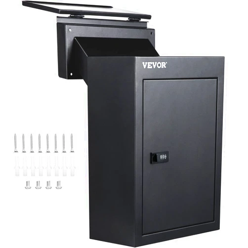 VEVOR Through The Wall Drop Box, 12.5''x6.3''x16.9'' Mail Drop Box w/Adjustable Chute, Deposit Drop Box w/Code Lock, Rainproof Wall Mount Mailbox for Letters, Rents, Check & Keys, Home & Office, Black