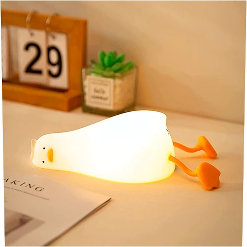 HAPPYBAG LED Lying Flat Duck Night Light, 3 Level Dimmable Nursery Nightlight,Cute Lamps Silicone Squishy Light Up Duck,Rechargeable Bedside Touch Lamp for Breastfeeding Toddler Baby Kids Decor
