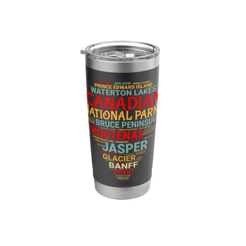 All Canada NP Retro Vintage-Look Design Canadian National Parks List Word Cloud Arrowhead Souvenir Stainless Steel Insulated Tumbler