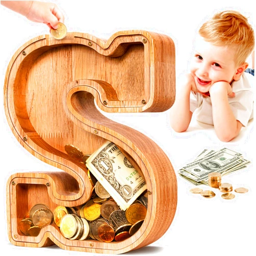 SummiDate Wooden Letter Piggy Bank| Piggy Bank for Boys Girls Toddler| Alphabet S Money Bank| Coin Bank Birthday Gift for Kids|2024 Graduation Money Box (S)