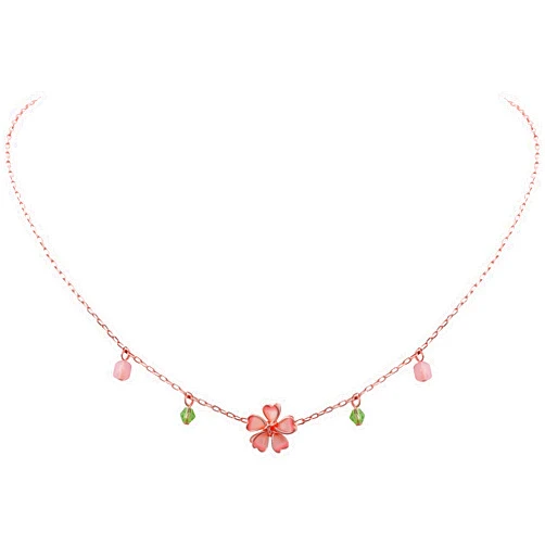 OJERRY Kawaii Flower Pink Chain Necklace, Cherry Blossom Pressed Flower Pendant Necklace For Women, Wedding Gifts Aesthetic Jewelry Gifts For Friend