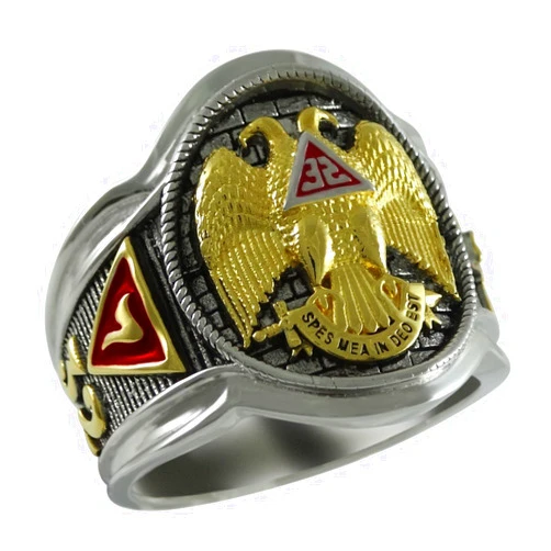 UNIQABLE Scottish Rite 32 Degree Masonic Knights Templar Silver 18k Gold Plated Freemasonry Signet Ring KTR005