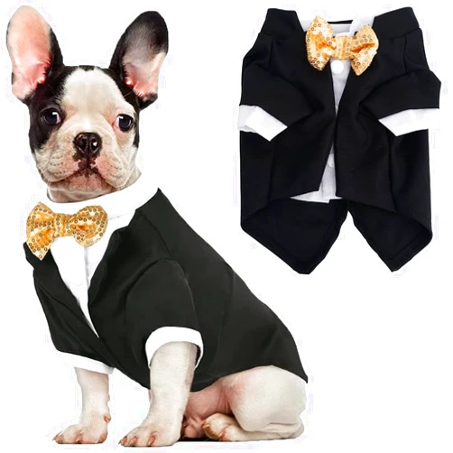 Qidelong Dog Tuxedo, Formal Dog Clothes Shirt Costume Wedding Attire Party Bow Tie Suit, Dog Outfit for Small Medium Large Dogs Cats, Halloween Pet Costumes Birthday Puppy Clothing Christmas Apparel (M)