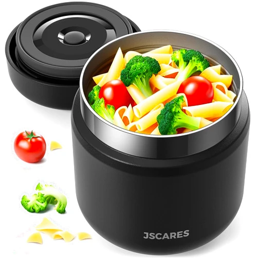JSCARES 12oz Kids Insulated-Food-Jars for Hot-Food, Wide Mouth Soup Thermo Food Jar Insulated Thermal Lunch Container Termo para Comida Caliente Vacuum Thermoses for Keeping Food Warm-Black