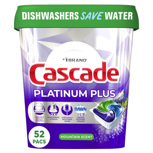 Cascade Platinum Plus ActionPacs Dishwasher Detergent Pods, Dishwasher Soap, Mountain, 52 Count