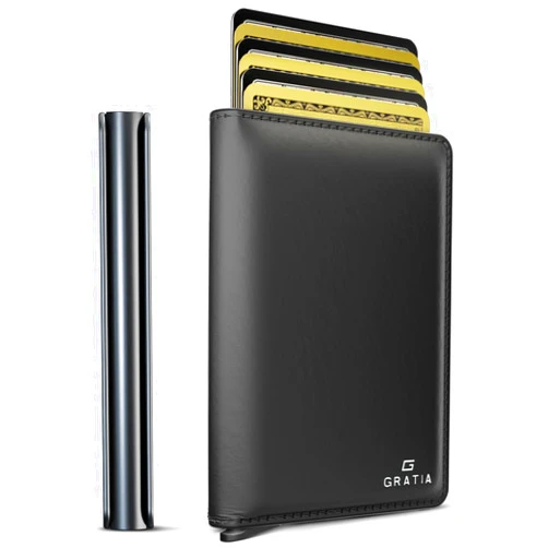 GRATIA NATURALS GRATIA Slim Wallet for Men - RFID Blocking, Minimalist Men Wallet with Card Holder, Stylish Men Wallet for Security & Convenience, Front & Back Pocket Wallet, Holds 8 Cards & Cash (Black)