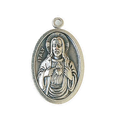 Bomap Religious Medals with ring Bulk Buy 100 Pcs. - Finish Silver Ox - 100% Made in ITALY - No CHINA NO CHINA NO COPY NO COPY (Sacred Heart Jesus)