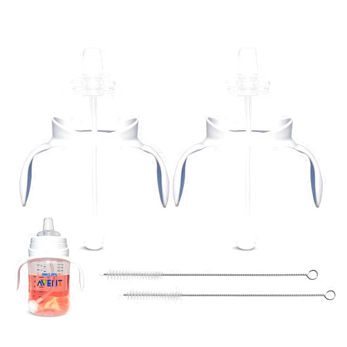 BelBeyo Sippy Cup Conversion Kit for Philips Avent Anti-Colic Baby Bottles 2-Count, Soft Food Grade Silicone Spout Nipples, Weighted Straw, Bottle Handles, Straw Cleaning Brush, BPA-Free 4+ months (Sippy Kit)
