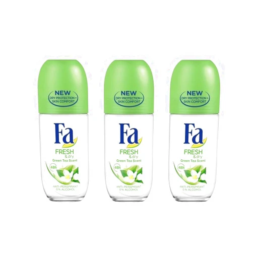 Abercrombie & Fitch (Pack of 3 Bottles) Fa Fresh & Dry Green Tea Scent Women's Roll On Anti-perspirant Deodorant (Pack of 3 Bottles, 1.7oz / 50ml Each Bottle)