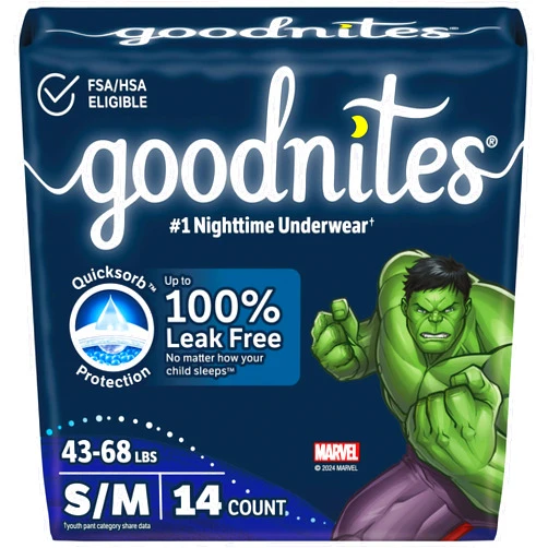 Goodnites Boys' Nighttime Bedwetting Underwear, Size S/M (43-68 lbs), 14 Ct, Packaging May Vary
