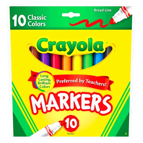 Crayola Broad Line Markers, Classic Colors 10 Each, 10 Count (Pack of 1)