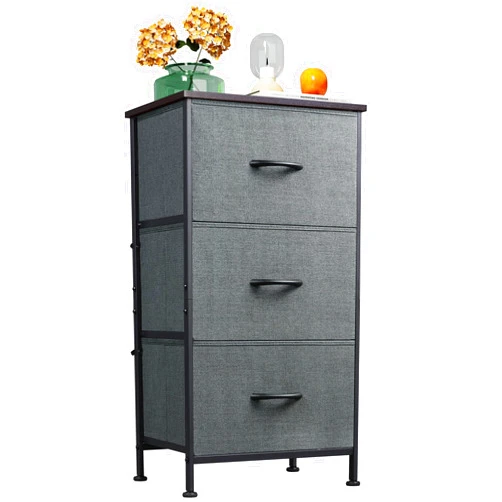 WLIVE Dresser with 3 Drawers, Fabric Nightstand, Organizer Unit, Storage Dresser for Bedroom, Hallway, Entryway, Closets, Sturdy Steel Frame, Wood Top, Easy Pull Handle, Dark Grey