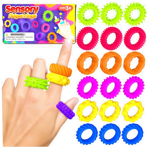 KLT Fidget Toys Kids Sensory Rings: Fidget Ring Sensory Toys for Kids with Autism - Quiet Anxiety Fidgets for Classroom 18 Pack