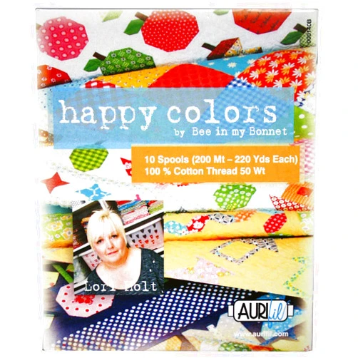 Aurifil Thread Set HAPPY COLORS By Lori Holt 50wt Cotton 10 Small (220 yard) Spools