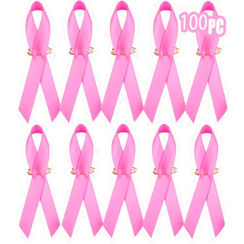 AISENO 100 Pcs Pink Ribbon Pins Breast Cancer Awareness Fundraising Lapel Pins Buttons Caring Charity Public & Social Event Public Welfare Party Supplies Memorials Activity Survivor Campaign Party
