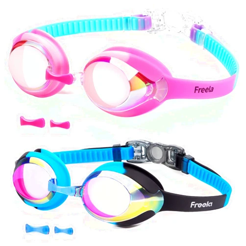 Freela Kids Goggles, Kids Toddler Swim Goggles 3-12, 2 Packs Anti-fog UV Protection Kids Swimming Goggles for Pool Beach