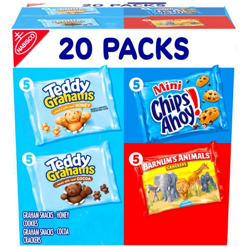 Nabisco Fun Shapes Variety Pack, Barnum's Animal Crackers, Teddy Grahams and CHIPS AHOY! Cookies, 20 Snack Packs