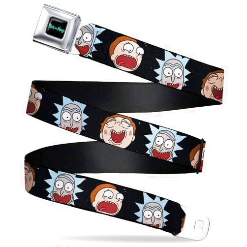Buckle-Down Rick and Morty Belt, Seatbelt Buckle Belt, Rick and Morty Expressions in Space, Mens Womens Kids Adjustable