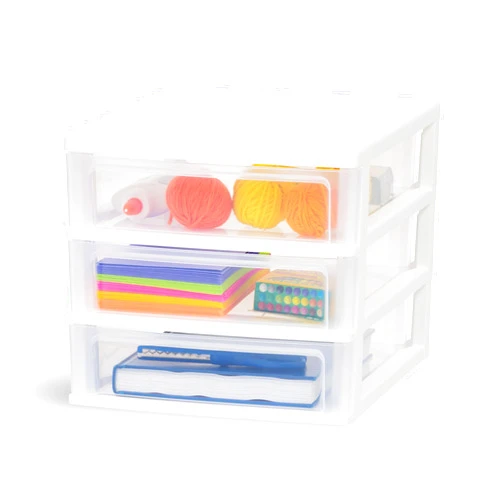 IRIS USA Plastic Stacking Desk Top 3-Drawer Storage Organizer, 1-Pack, for Makep Vanity Nail Polish Bathroom Stationery Art Craft Supplies Kitchen Office Garage and Small Organization, Medium, White