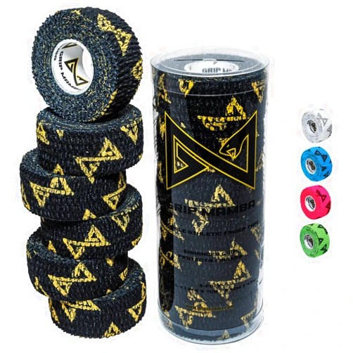 GRIP MAMBA Elastic Athletic Finger Tape, 1”Wide w/Premium Adhesive, Protects Hand Thumb Fingers Enhances Grip, Sticky Stretch Tape, Sleeve Blister Wrap for Sports, Golf, Tennis, Basketball, Pickleball