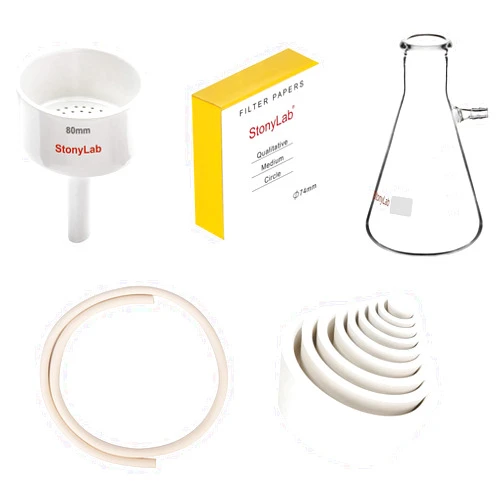 stonylab Filter Kit and Filter Paper Bundle, Porcelain Buchner Funnel 80mm and 250 ml Borosilicate Glass Filtering Flask and Filter Adapter Cones and Vacuum Rubber Tubing and Filter Paper