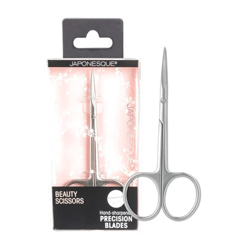 JAPONESQUE Beauty Scissors for Trimming Facial Hair, Brow and Nail Care with Ultra-Sharp, Salon-Quality, Stainless Steel Blades, Curved for Safety and Precision