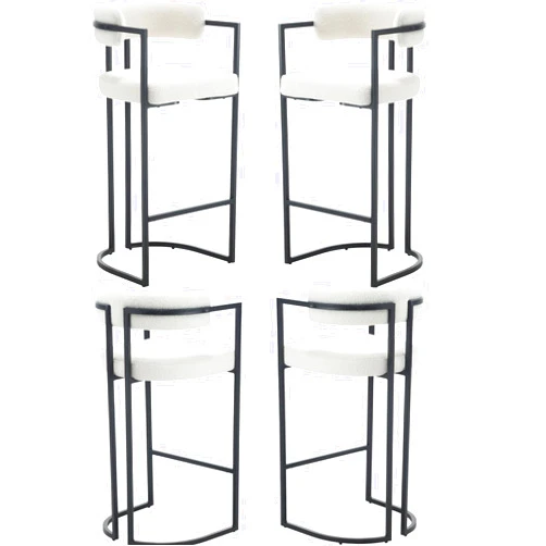 ZSARTS White Boucle Bar Stools Set of 2, Modern 30 Inch Barrel Barstools High Bar Chairs with Back Upholstered Kitchen Island Stools with Black Footrest for Home Bar Dining Room Pub
