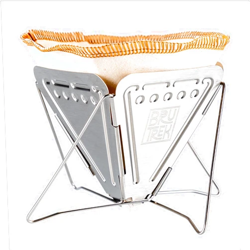 Planetary Design BruTrek Collapsible Pour Over Camping Coffee Maker - Stainless Steel Travel Brewing Kit, Reusable Cotton CoffeeSock Filters, Canvas Pouch Carrying Bag, Compact Packable Lightweight Design