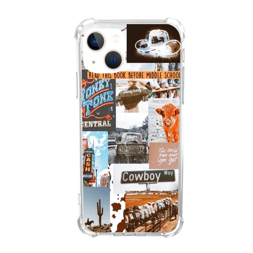 KatocZarl Western Cowboy Cowgirl Collage Case Compatible with iPhone 13, Western Country Aesthetic Case for Teens Men and Women for iPhone 13，Slim Shockproof TPU Anti-Scratch Protective Cover