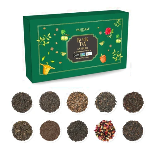 VAHDAM, Top 10 Premium Black Tea Loose Leaf Tea Sampler (50+ Servings) | Resealable Ziplock Pouch | Gluten Free, Non GMO | Tea Variety Pack | Tea Gifts for Women & Men