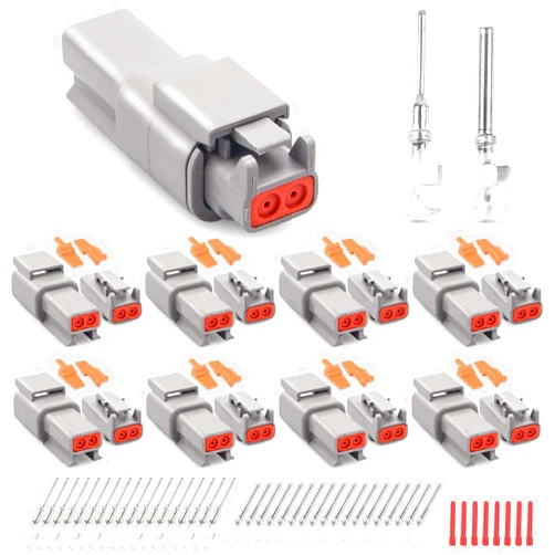 JRready ST6329-201 2Pin Deutsch Connector 8Sets Waterproof Deutsch DTM Connector with 20# Stamped Contacts 16-22 AWG Terminals Pins DTM06-2S DTM04-2P Seal Plugs DTM Connector(Gray)