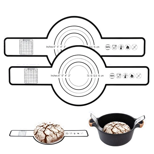 Innovkitchen 2 Pieces Silicone Bread Sling, Non-Stick Silicone Baking Mat for Sourdough Bread, Reusable Long Handles Sourdough Silicone Bread Sling Dutch Oven Baking Mat(Black)