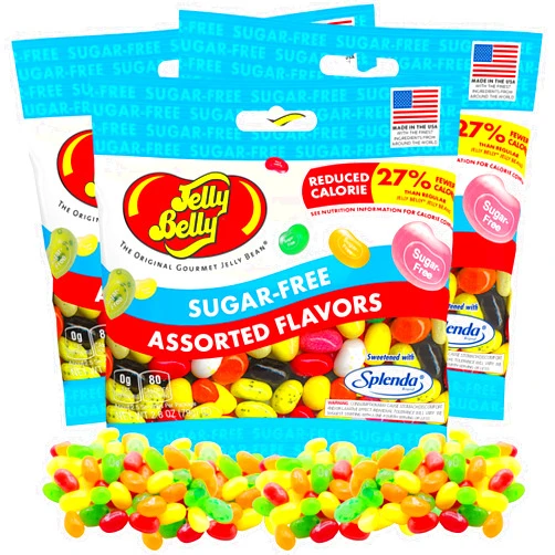 Sweetzo Sugar Free Jelly Beans, Sugar-Free Chewy Candies in Assorted Fruity Flavors, Low Calorie Shareable Sweet Snacks, 2.8 ounce bags, Pack of 3