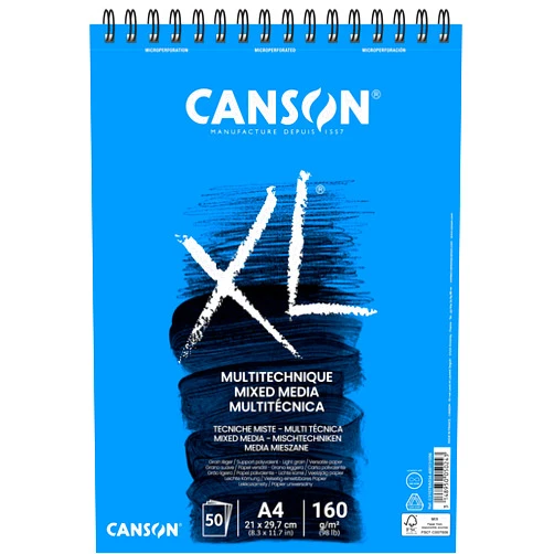 Canson XL Mix Media Textured Spiral Album Microperforated A4 50 Sheets 160 g, White, C31078A034