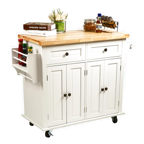 NSdirect Kitchen Island Cart,Kitchen Bar&Serving Cart Rolling on Wheels with Spice Rack Towel Holder Utility Storage Trolley with Storage Drawers for Home Hotel Kitchen Dinning Room(White)