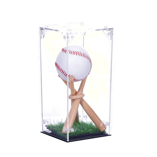 Smartidy Acrylic Baseball Case for Display, Baseball Holder Box with Mini Wooden Bat Stand Grass Pad, Baseball Display Case for Memorabilia Autograph Ball, Acrylic Showcase for Collections