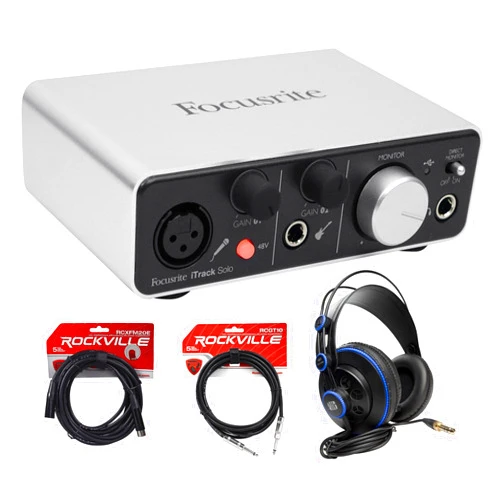 Focusrite ITRACK SOLO LIGHTNING USB Audio Recording Interface+Headphones+Cables