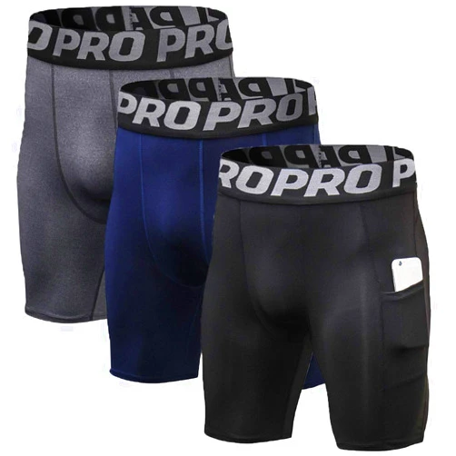 SANKE Mens Compression Running Shorts with Phone Pocket Athletic Gym Yoga Shorts Cool Dry Workout Underwear 3 Pack