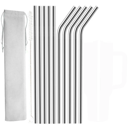 UDOGI 10 Pack Stainless Steel Straw Replacement 40 oz for Stanley Adventure Travel Tumbler, Reusable Straws with Cleaning Brush Compatible with Stanley 40oz Stanley Cup Tumbler